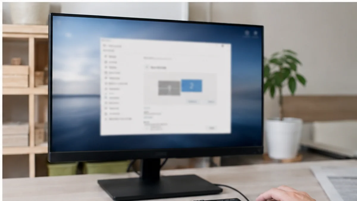 모니터에 열린 Windows 표시 설정 화면을 마우스로 확인하는 모습
